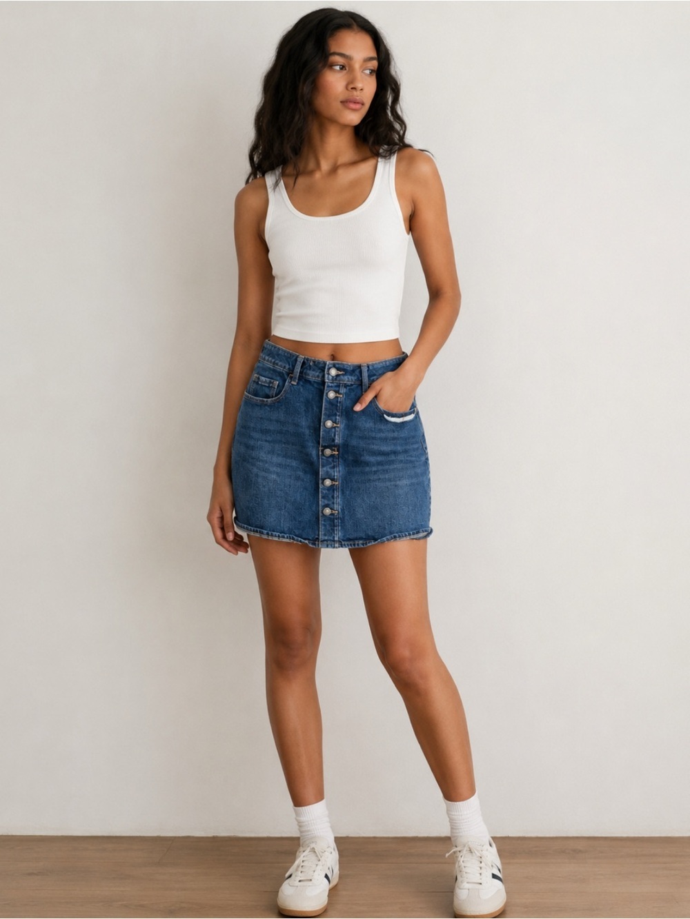 Old Navy Blue Denim Button-Front Mini Skirt Size-12 Girl Next Door Casual